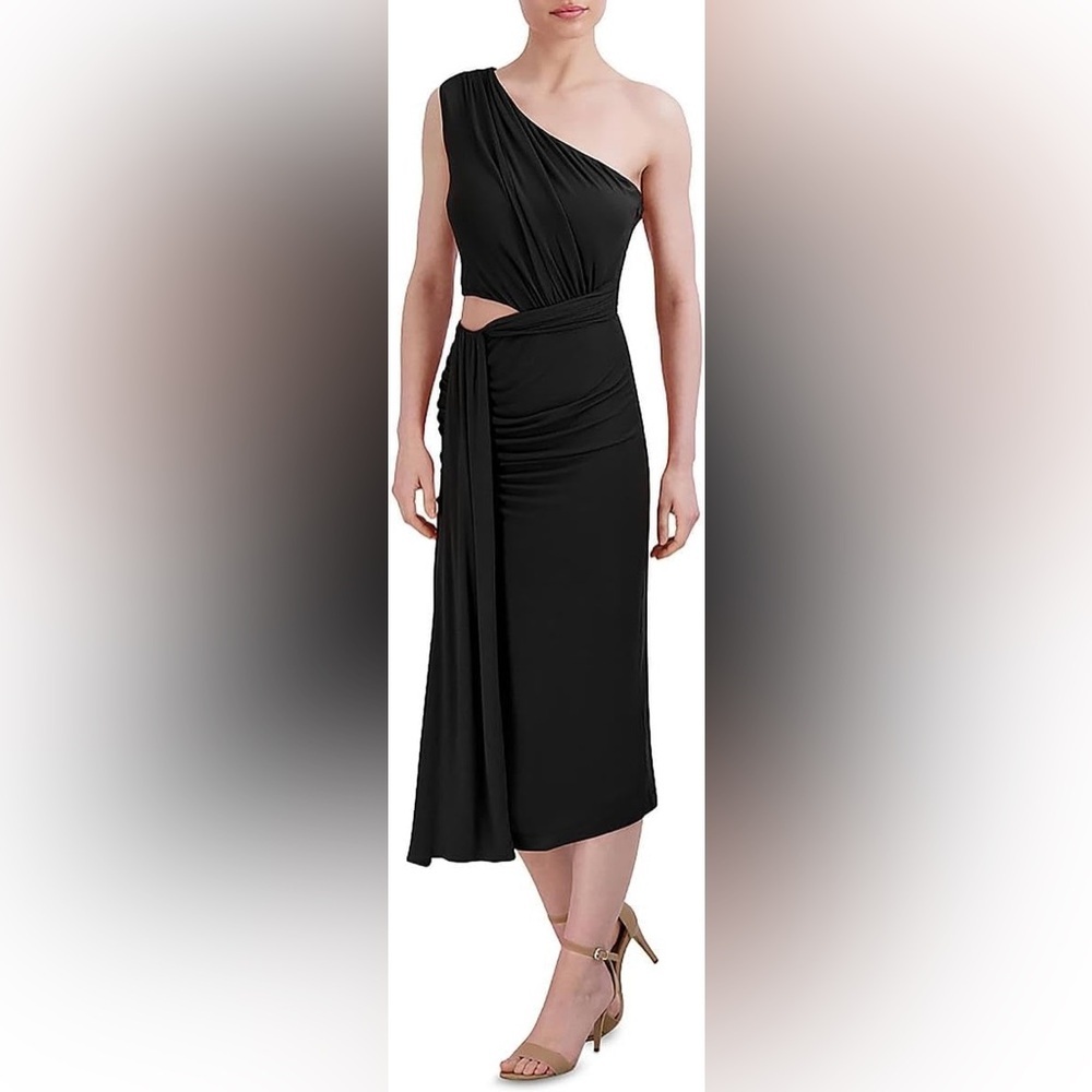 BCBGMaxAzria One-Shoulder Black Cutout Midi Dress